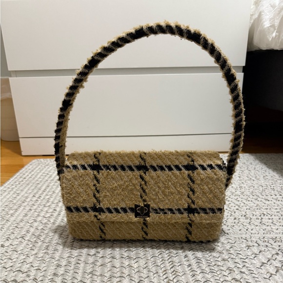 Anine Bing Nico Camel Check Pattern Twill Fabric Shoulder Bag - Picture 6 of 11